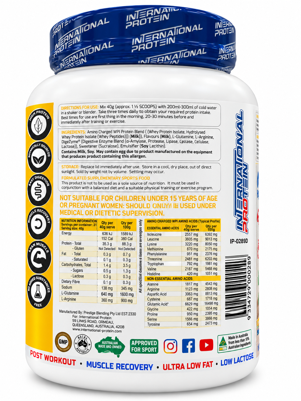 International Protein Amino Charged WPI – Vanilla Ice Cream 1.25kg – 31 Serves