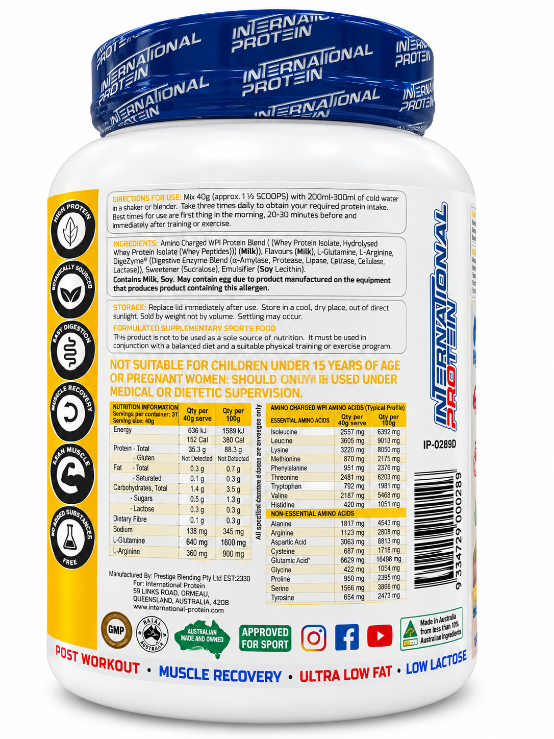 International Protein Amino Charged WPI – Vanilla Ice Cream 1.25kg – 31 Serves