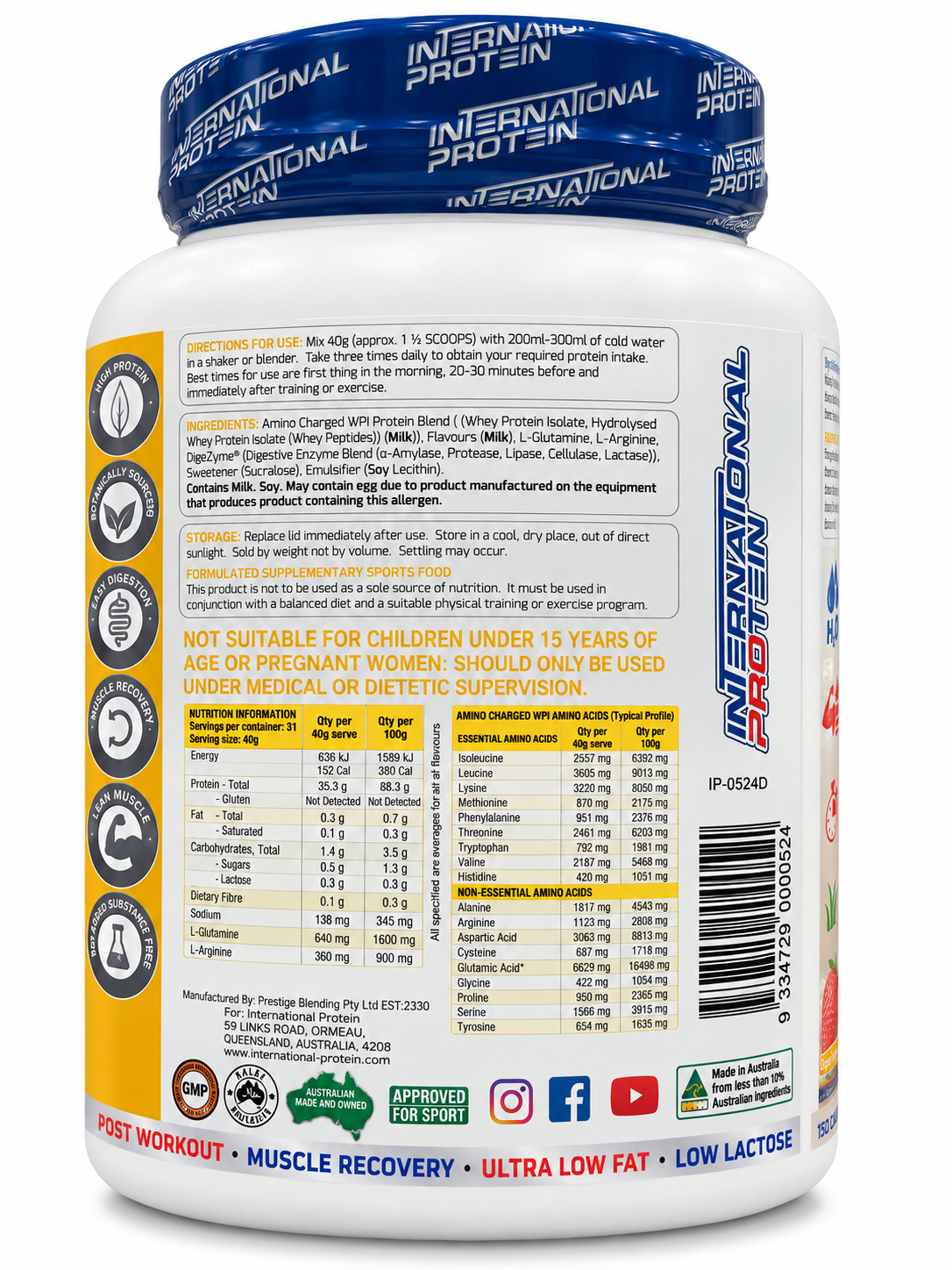 International Protein Amino Charged WPI – Strawberry 1.25kg – 31 Serves