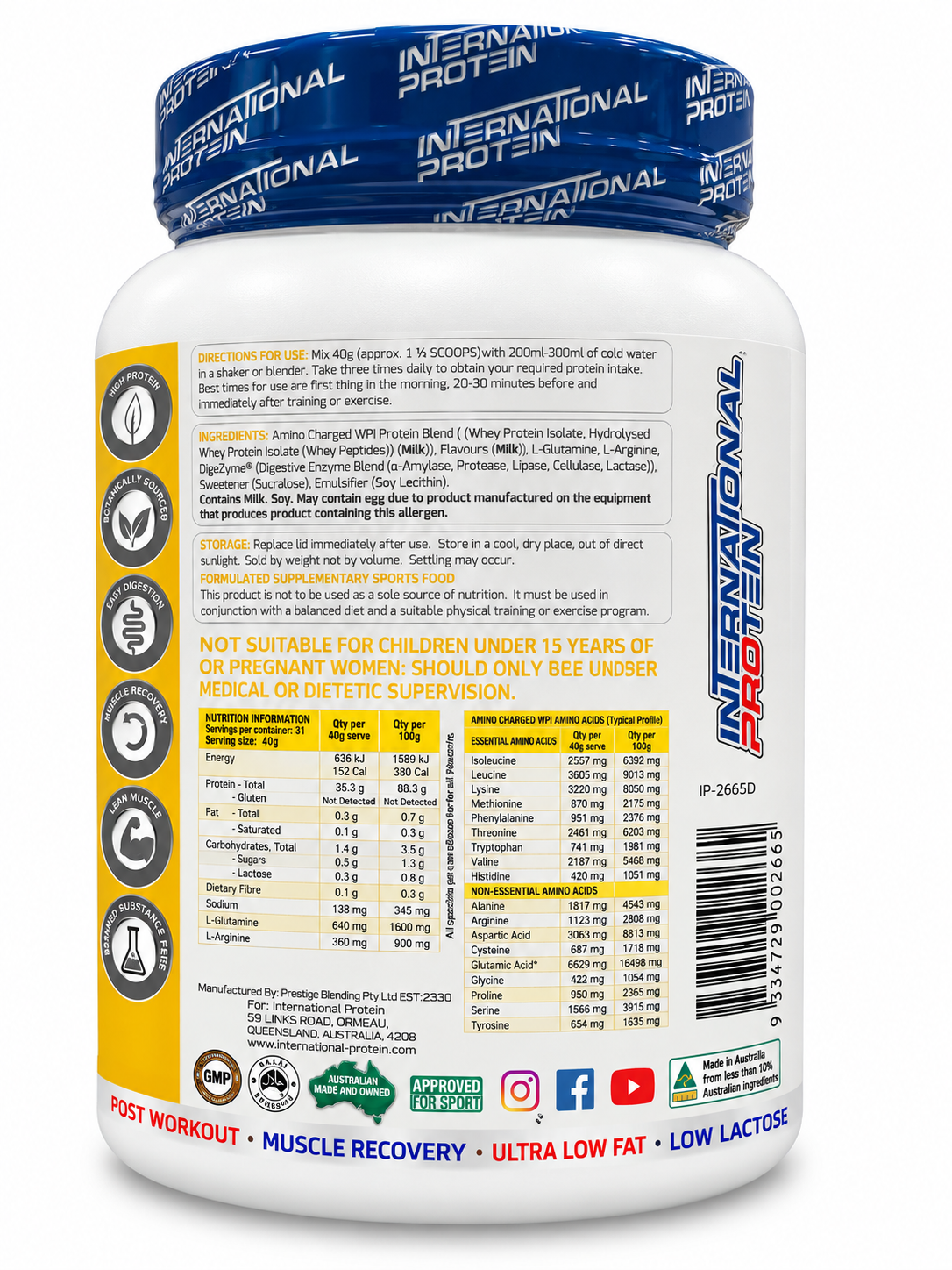 International Protein Amino Charged WPI – Caramel Popcorn 1.25kg – 31 Serves