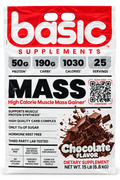 Basic Supplements MASS Chocolate – High Calorie Muscle Mass Gainer | 50g Protein | 1030 Calories | 25 Servings