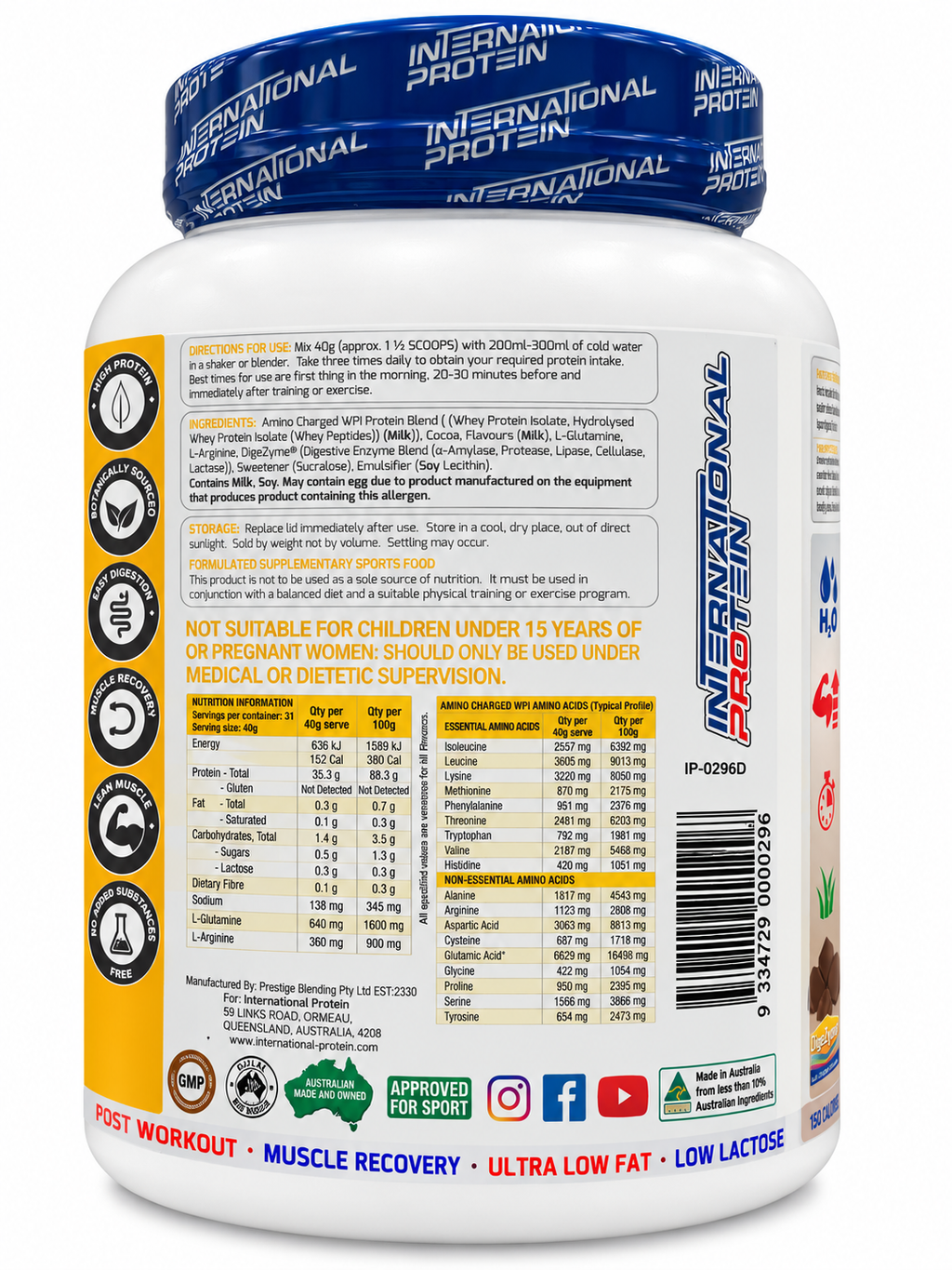 International Protein Amino Charged WPI – Chocolate 1.25kg – 31 Serves