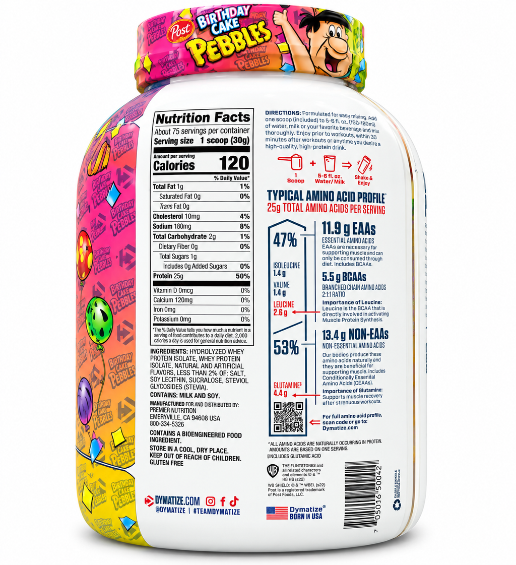 :

Dymatize ISO100 Hydrolyzed Whey Protein – Birthday Cake Pebbles 5 lb (2.3 kg)