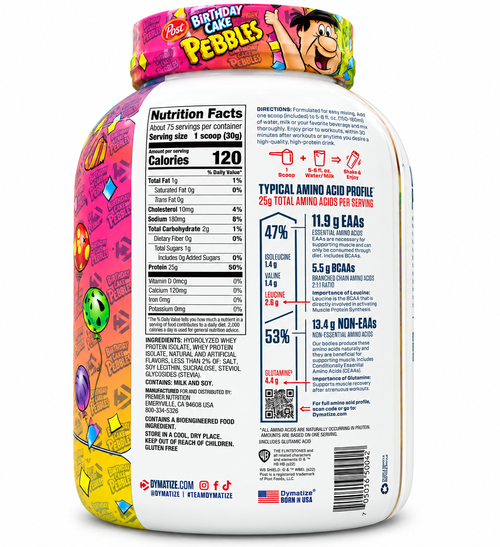 :

Dymatize ISO100 Hydrolyzed Whey Protein – Birthday Cake Pebbles 5 lb (2.3 kg)
