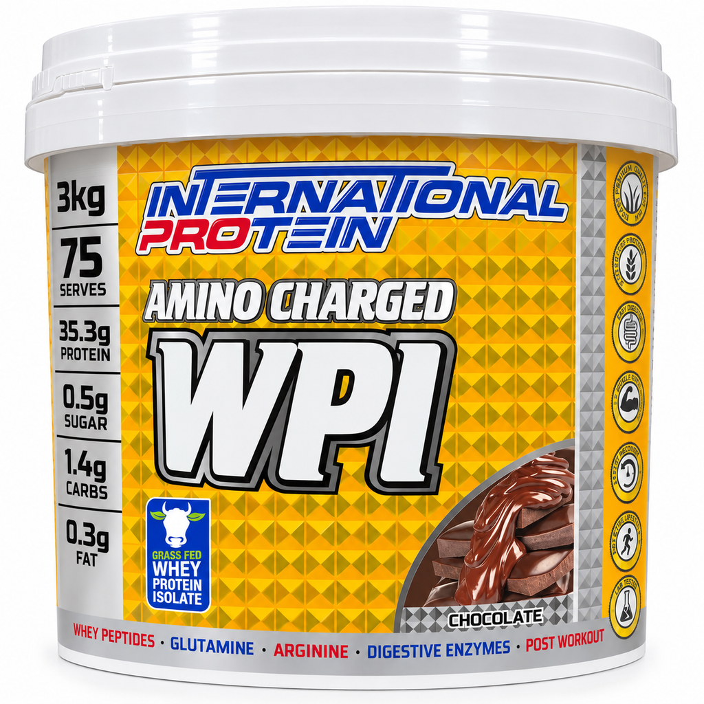 International Protein Amino Charged WPI Chocolate – 3kg | 32.89g Protein | 75 Servings
