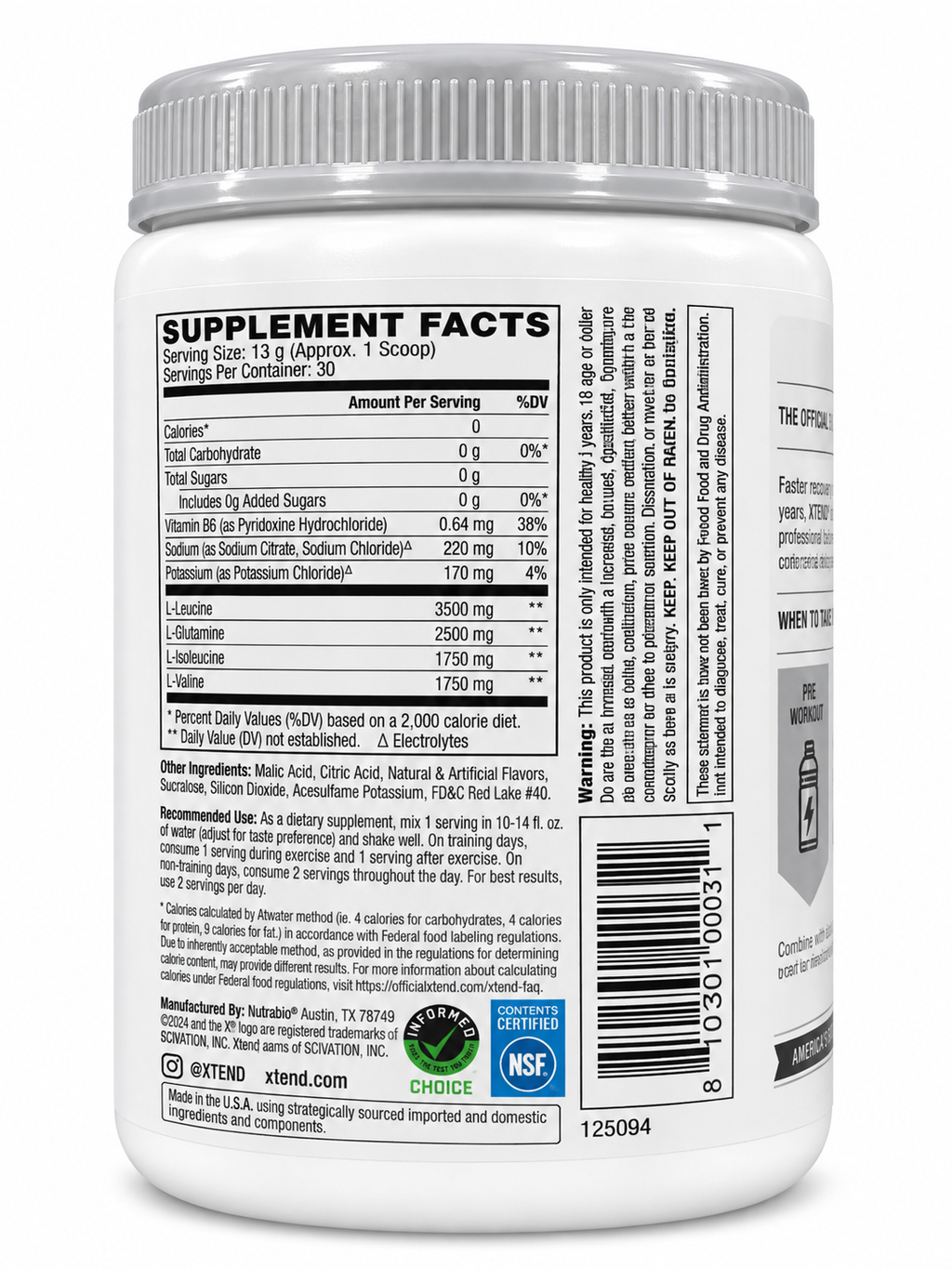 XTEND Original 7g BCAA – Strawberry Kiwi Splash – 30 Servings