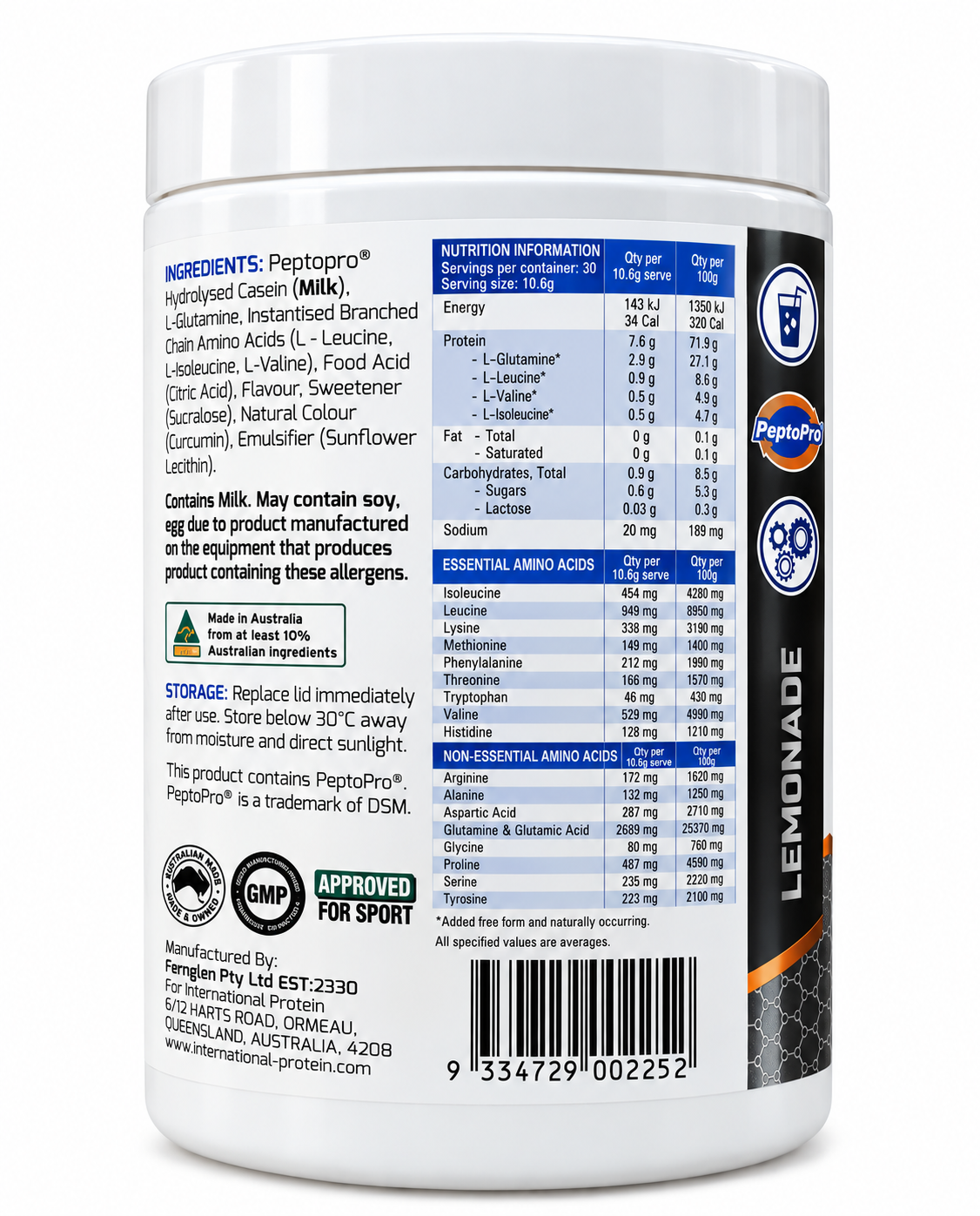 International Protein Complete Aminos – Lemonade 320g