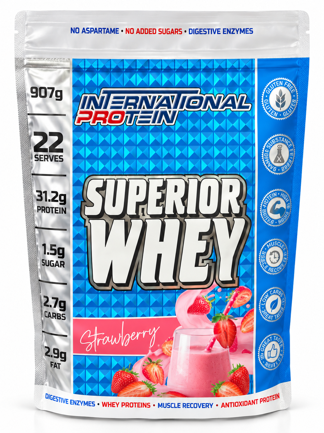 International Protein Superior Whey – Strawberry – 907g (22 Serves)