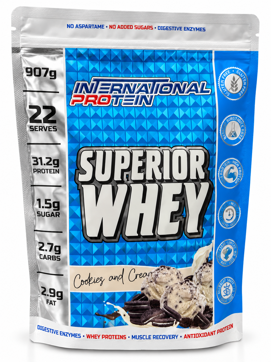 International Protein Superior Whey – Cookies & Cream – 907g (22 Serves)
