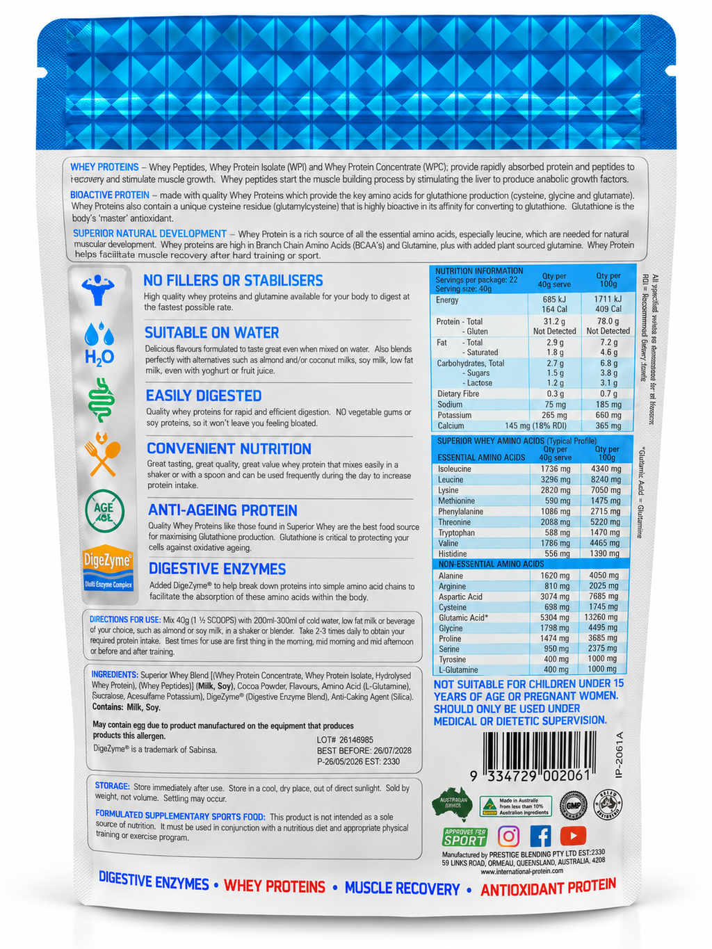International Protein Superior Whey – Chocolate – 907g (22 Serves)