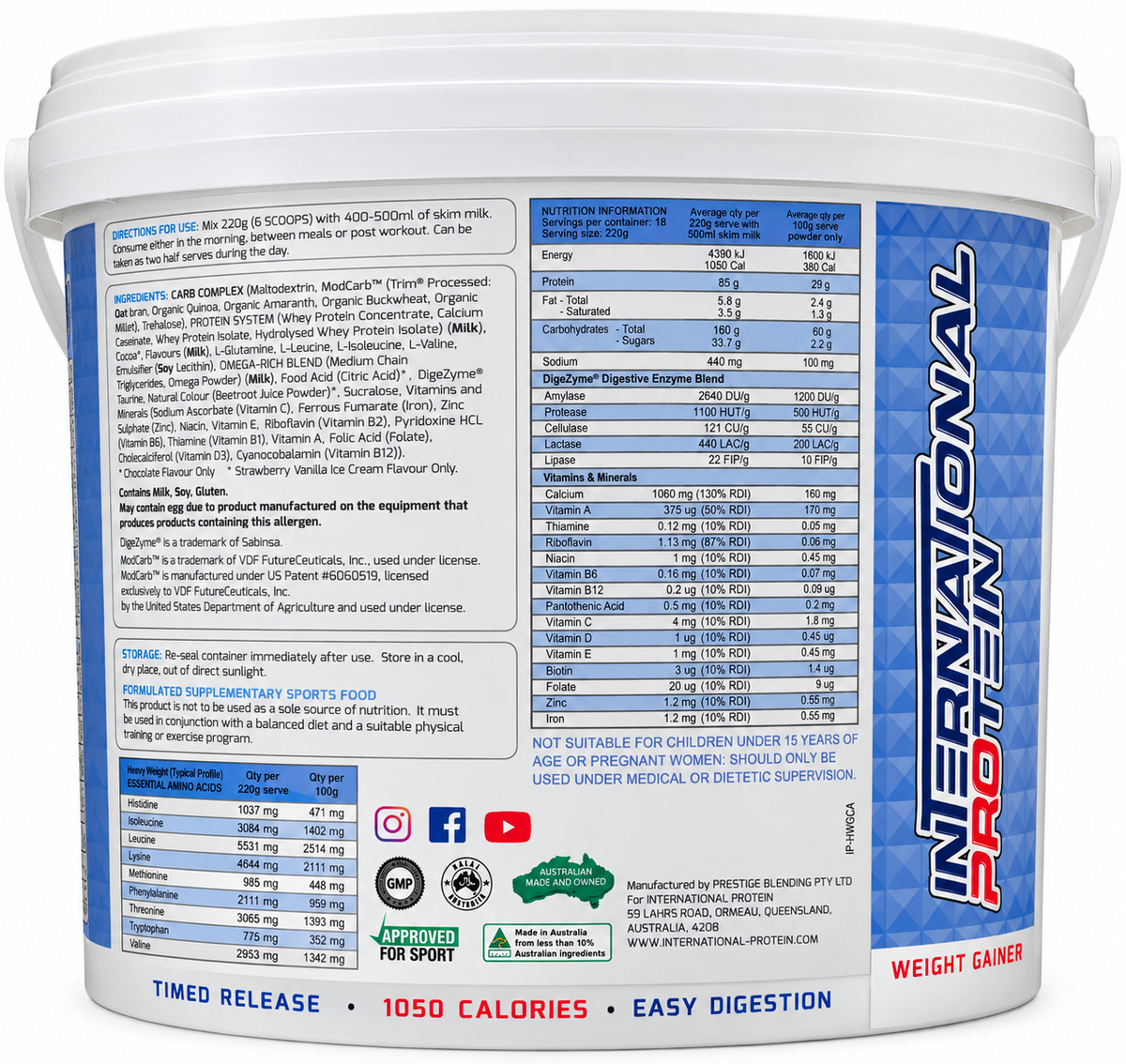 International Protein Heavy Weight Mass Gainer – Vanilla Cream – 4kg