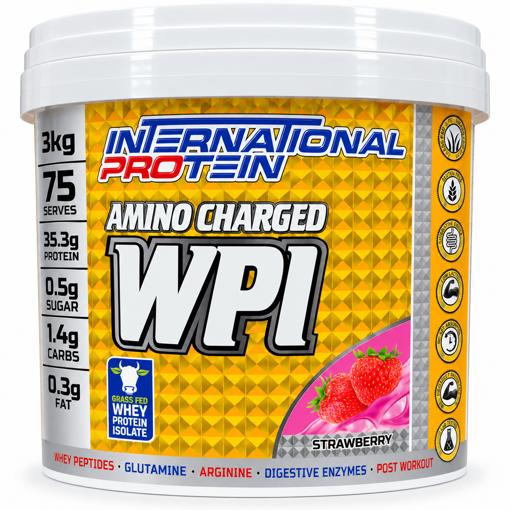 International Protein Amino Charged WPI Strawberry – 3kg | 32.89g Protein | 75 Servings