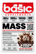 Basic Supplements MASS Cookies & Cream – High Calorie Muscle Mass Gainer | 50g Protein | 1030 Calories | 25 Servings