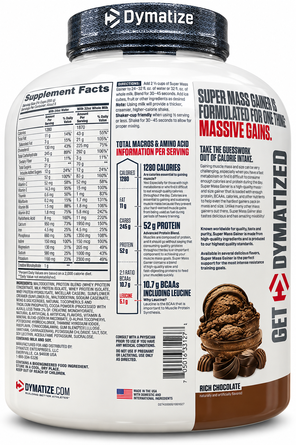 Dymatize Super Mass Gainer Chocolate | 52g Protein | 1280 Calories | 8 Servings