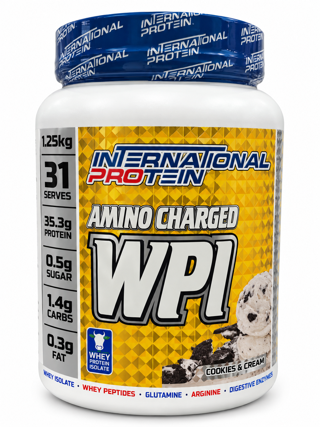 International Protein Amino Charged WPI – Cookies & Cream 1.25kg – 31 Serves