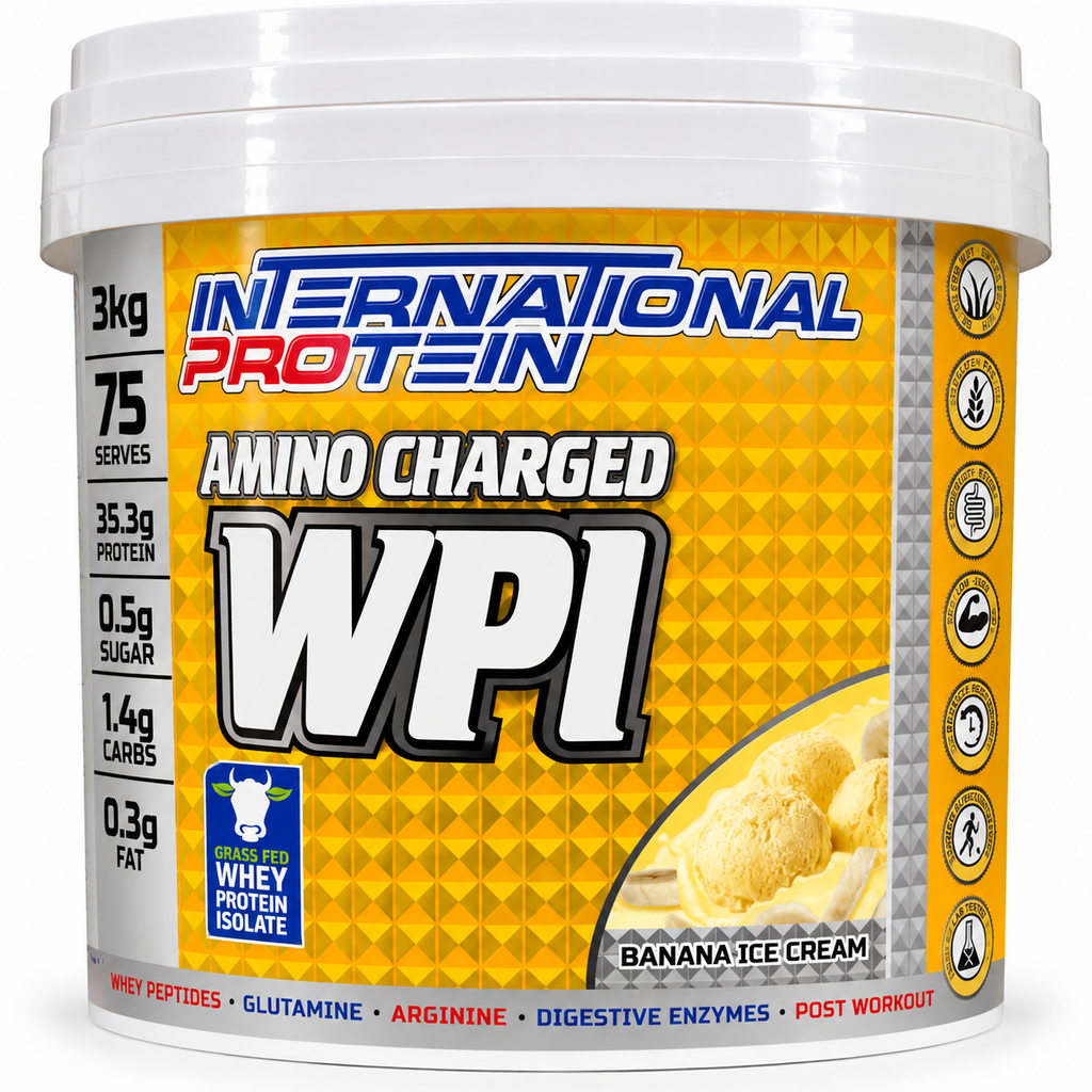 International Protein Amino Charged WPI Banana Ice Cream – 3kg | 32.89g Protein | 75 Servings