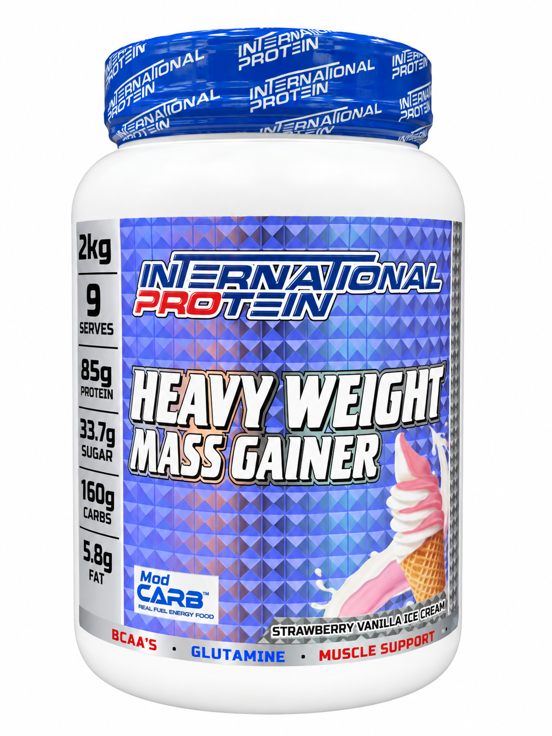 International Protein Heavy Weight Mass Gainer – Strawberry Vanilla Ice Cream 2kg – 9 Serves