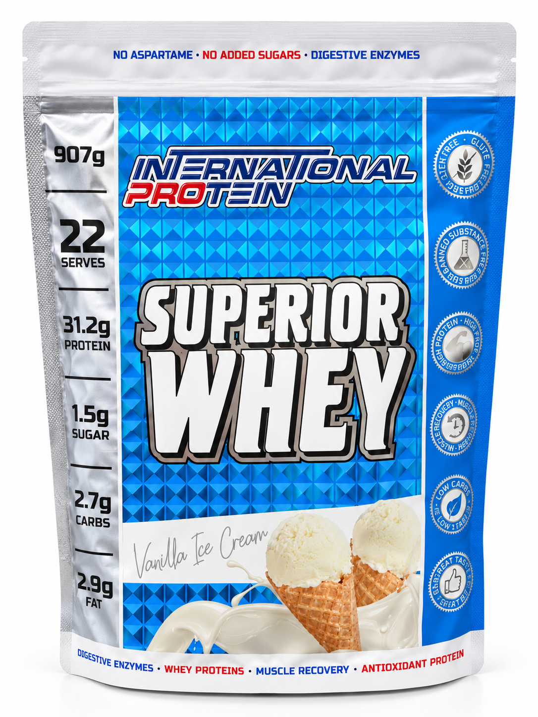 International Protein Superior Whey – Vanilla Ice Cream – 907g (22 Serves)
