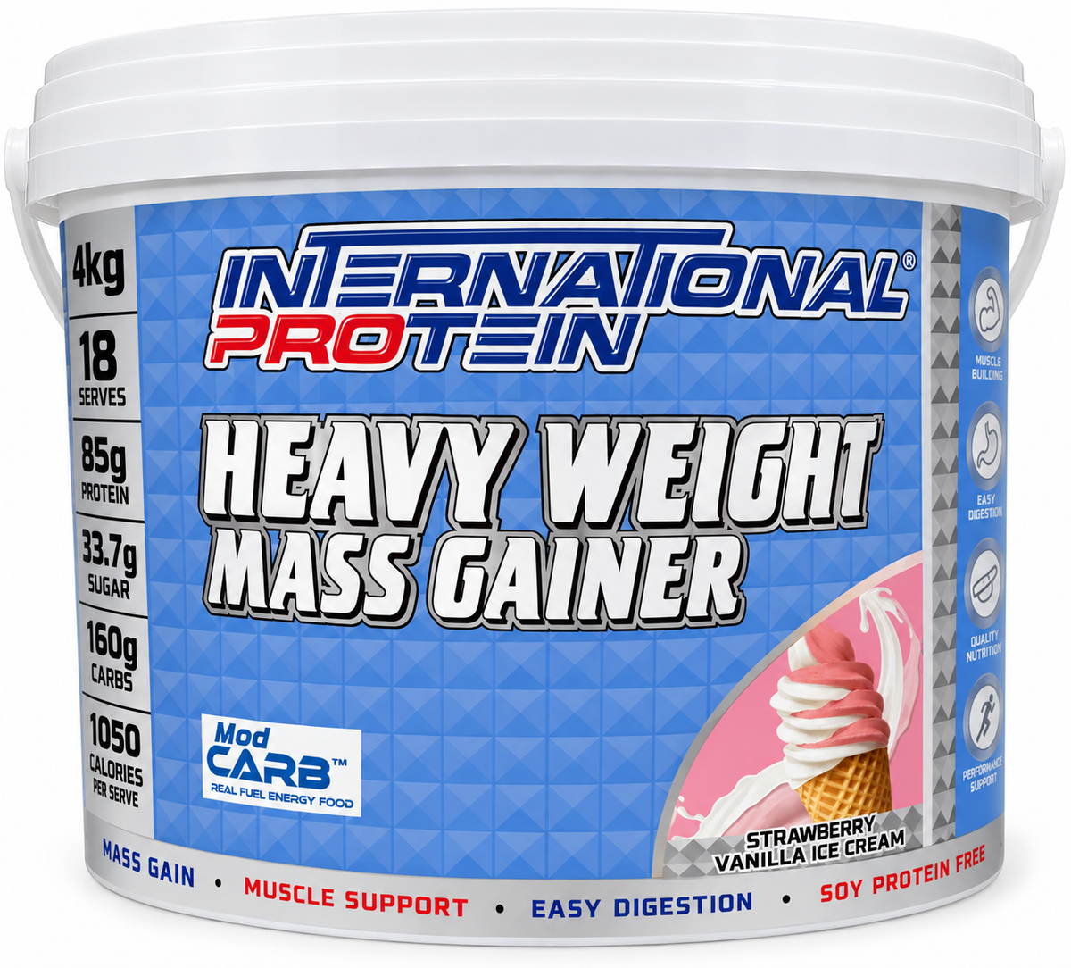 International Protein Heavy Weight Mass Gainer – Strawberries & Cream – 4kg