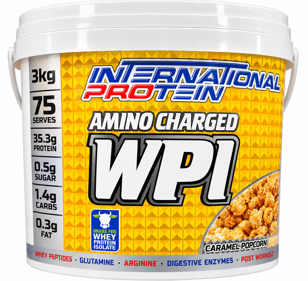 International Protein Amino Charged WPI Caramel Popcorn – 3kg | 32.89g Protein | 75 Servings