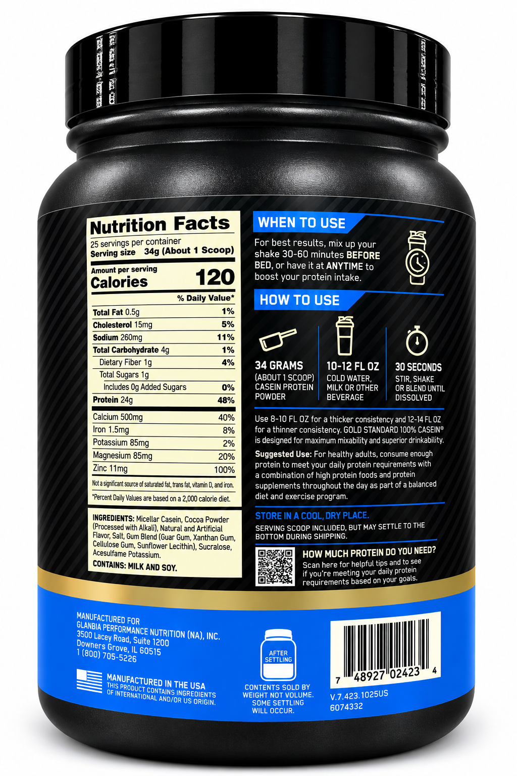 Optimum Nutrition Gold Standard 100% Casein Protein – Chocolate Supreme – 1.81 kg – 24g Protein per Serving