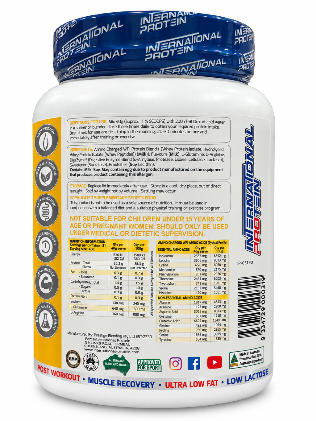 International Protein Amino Charged WPI – Cookies & Cream 1.25kg – 31 Serves