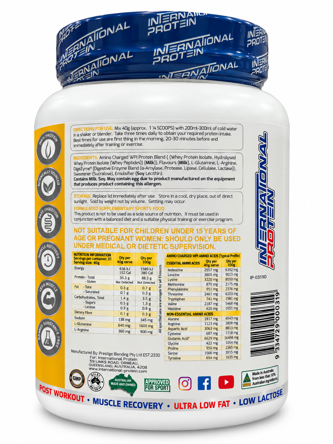 International Protein Amino Charged WPI – Cookies & Cream 1.25kg – 31 Serves